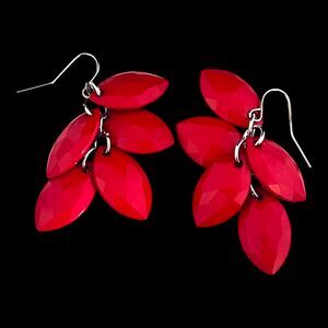 Designer Statement Earrings Faceted Red Beads Silver Tone Premier Urban Chic 13M